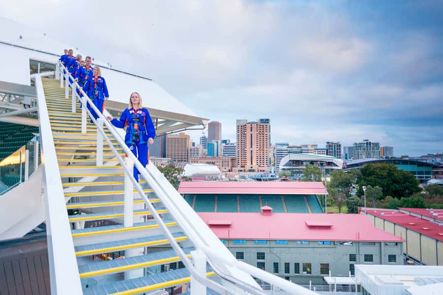 Adelaide: Rooftop Climbing Experience of the Adelaide Oval - The Lean-Out Point at 50 Meters