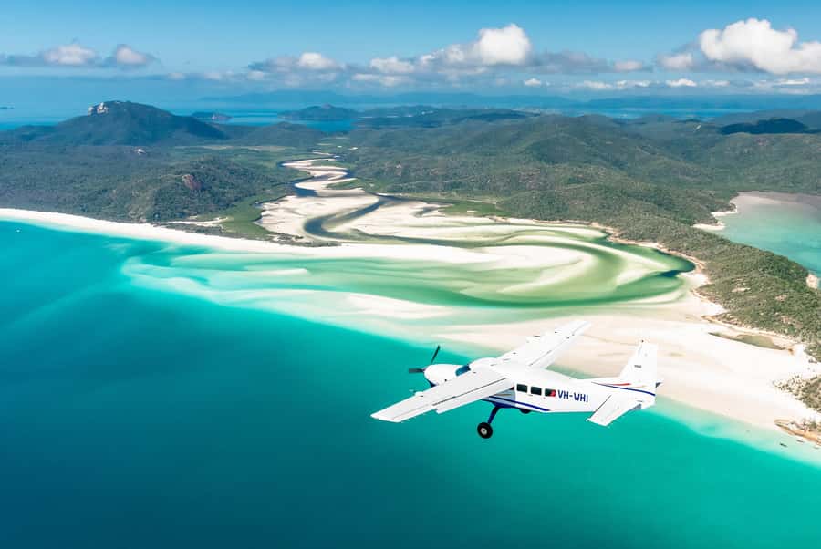 Airlie Beach: Whitsundays & Heart Reef Scenic Flight - Whitehaven Beach and Hill Inlet from above