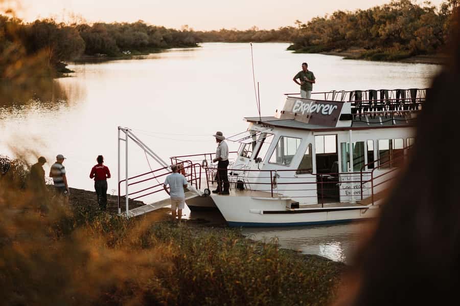 Longreach: Drover's Sunset Cruise & Outback Dinner & Show - The Longreach Explorer and its wide river views