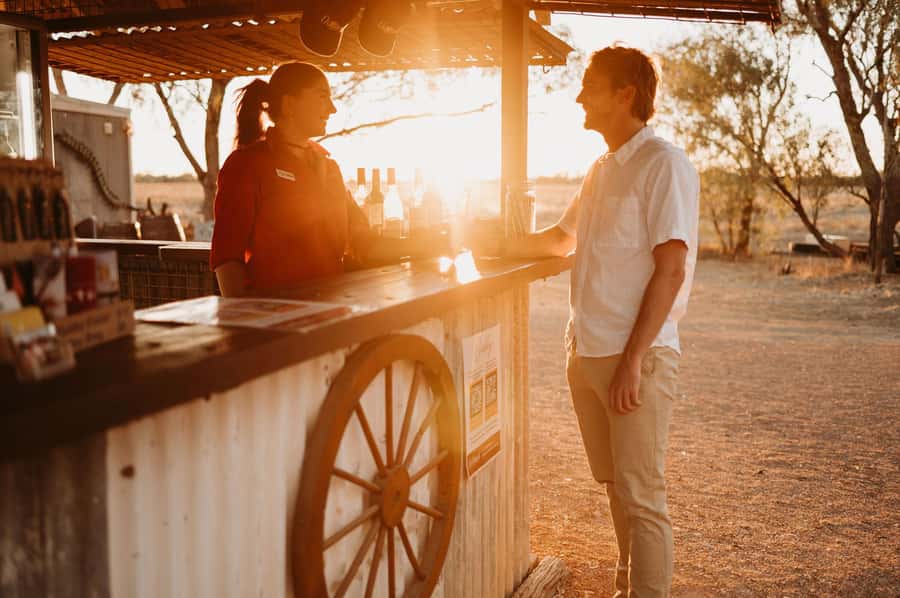 Longreach: Smithy's Outback Dinner and Show - Arrival beside the Coolibah-lined Thomson River